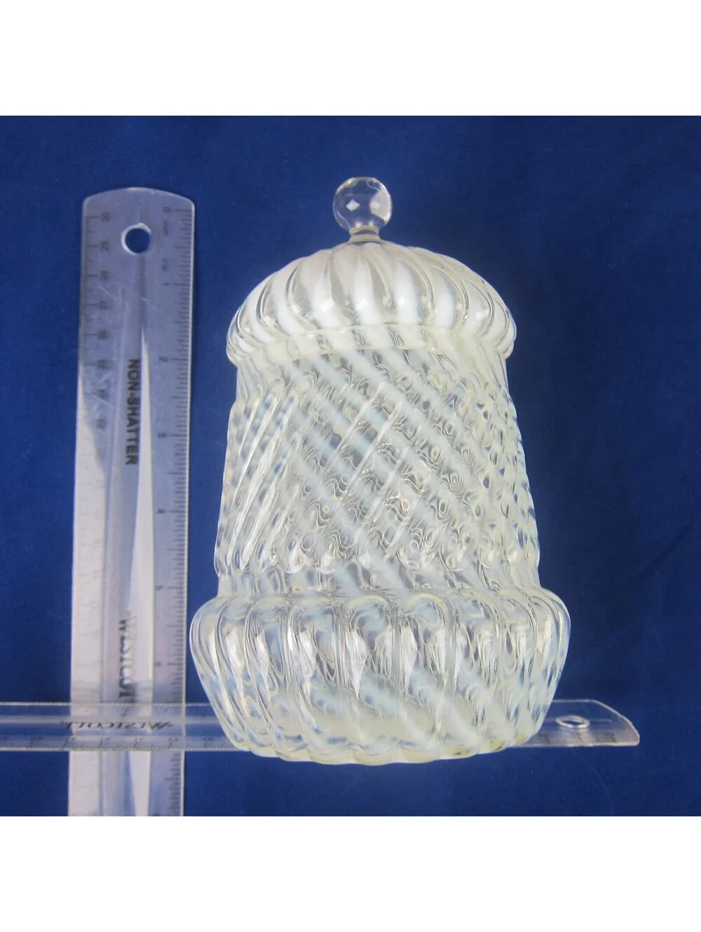 Antique Northwood Chrysanthemum Swirl Opalescent White Glass Jar with Lid RARE
